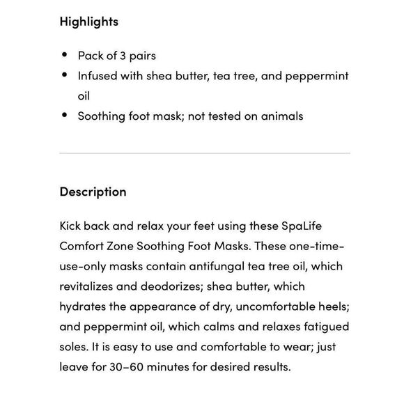 Foot Masks 3-Pack SpaLife Comfort Zone Soothing New Mom Gift Relaxing Feet NWT - Picture 4 of 11